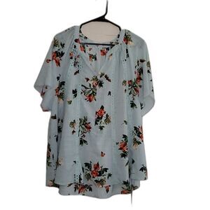 An Ophelia Roe Women's Plus Sized Floral Peasant Top Light Weight Summer 2X